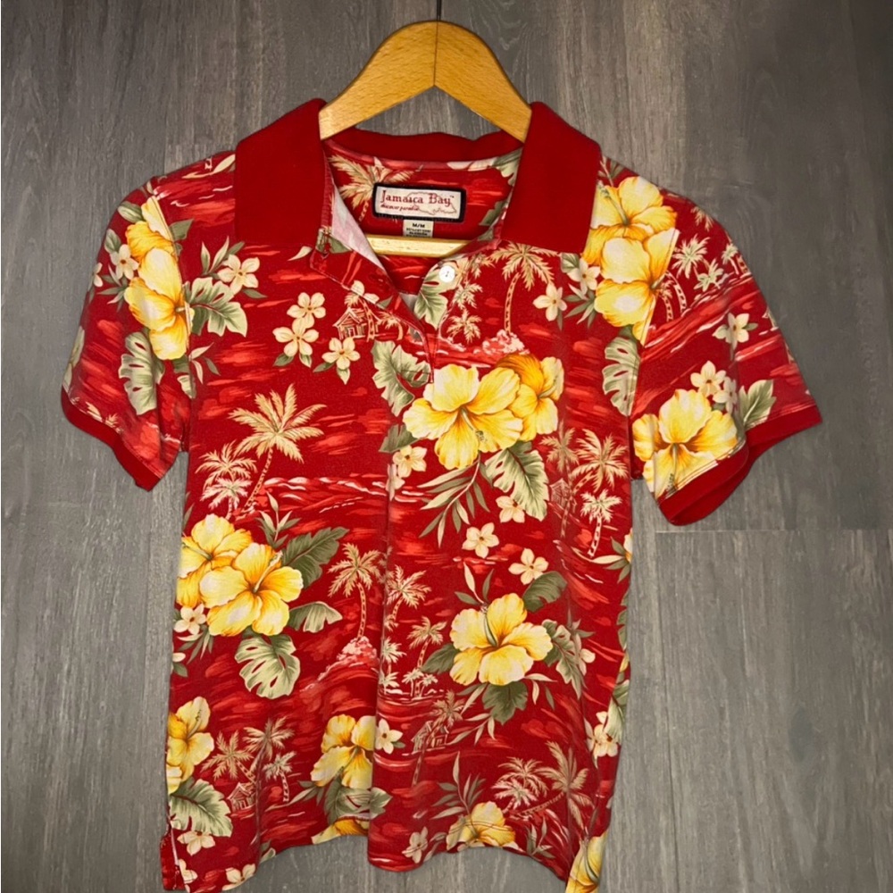 🌺‎ Vintage Jamaica Bay Hawaiian Floral Polo Shirt Size M 🌺